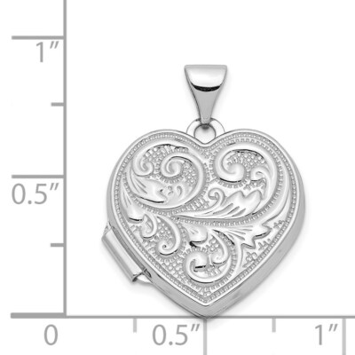 Pre-owned Skyjewelers Real 14k White Gold Scrolled Love You Always Heart Locket; Women & Men