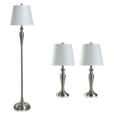 StyleCraft Floor Table Lamp 10?x12? Brushed Steel Set w/ Linen Shade (Set of