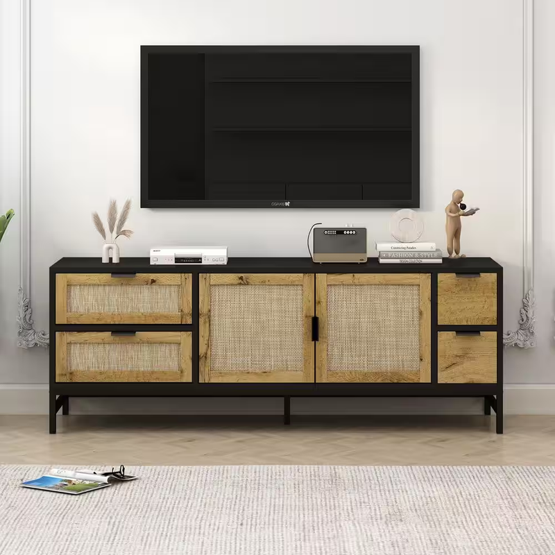 Cabinet Black 59 In. With Adjustable Shelf Drawers