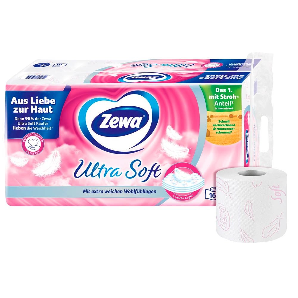 Zewa Toilettenpapier Ultra Soft 39107 4-lagig weiß 150 Blatt/Rolle 16 Rollen