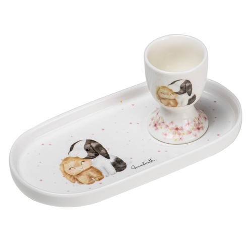 Ashdene Little Darlings 50ml Egg Cup & Plate Set Bunnies Soldier 2pc