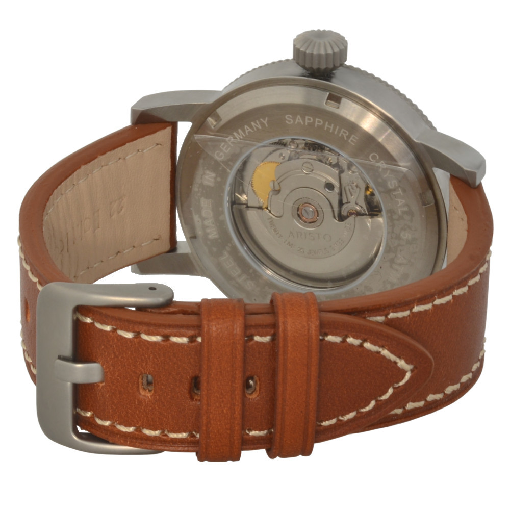 Pre-owned Aristo Automatic Men's Pilot Watch 3h83 Swiss Movement Brown Leather Strap 5atm
