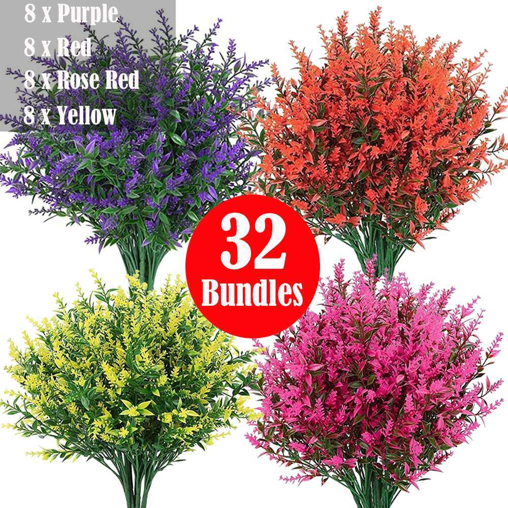 32 Bundles Outdoor Artificial Lavender Fake Flowers UV Resis