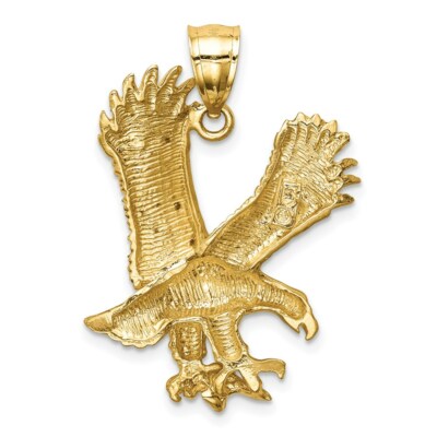 Pre-owned Superdealsforeverything Real 14kt Yellow Gold Satin Diamond-cut Eagle Pendant