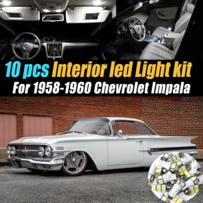 10Pc Super White Car Interior LED Light Bulb Kit for 1958-1960 Chevrolet Impala