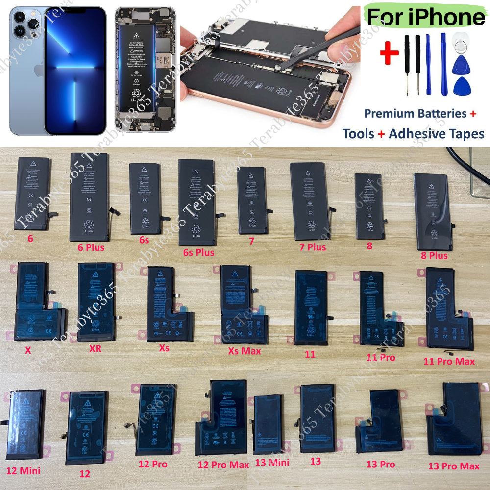 For iPhone 6s 7 8 XR XS 11 12 13 Pro Replacement Internal Battery with Tool Lot