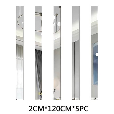 5 Pcs Long Strip Mirror Acrylic Wall Stickers Self-adhesive Tile Rectangle Decor