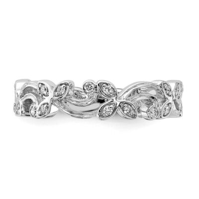 Pre-owned Diamond2deal 14k White Gold Diamond Engagement Wedding Floral Band Ring Size 7, 2.95g