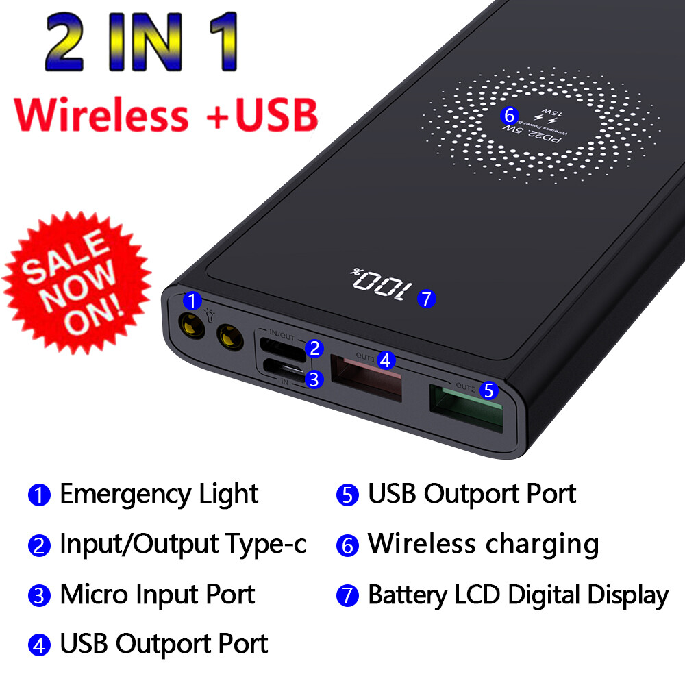 Wireless Power Bank 1000000mAh Backup Portable Charger Exter