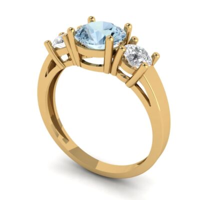 Pre-owned Pucci 1.5ct Round 3 Stone Swiss Topaz Promise Bridal Wedding Ring 14k Yellow Gold