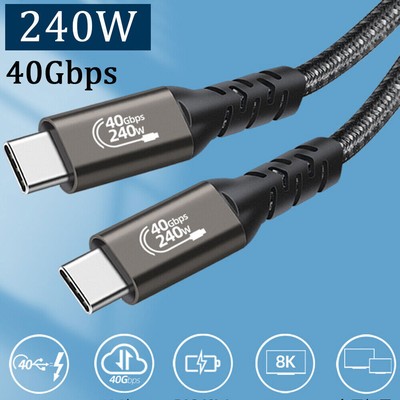 Thunderbolt 4 3 USB-C 4.0 Cable Charger Data 40Gbps PD 240W 8K Video Display