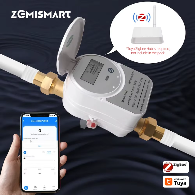 Zemismart Zigbee Smart Water Meter Valve Control Work with Tuya Hub Home Assista