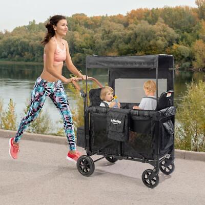 Folding Baby Stroller Wagon for 2 Kids with Removable Canopy & 5-Point Harnesses