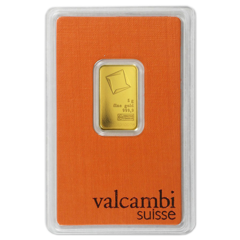 5 Gram Valcambi .9999 Fine Gold Bar In Assay