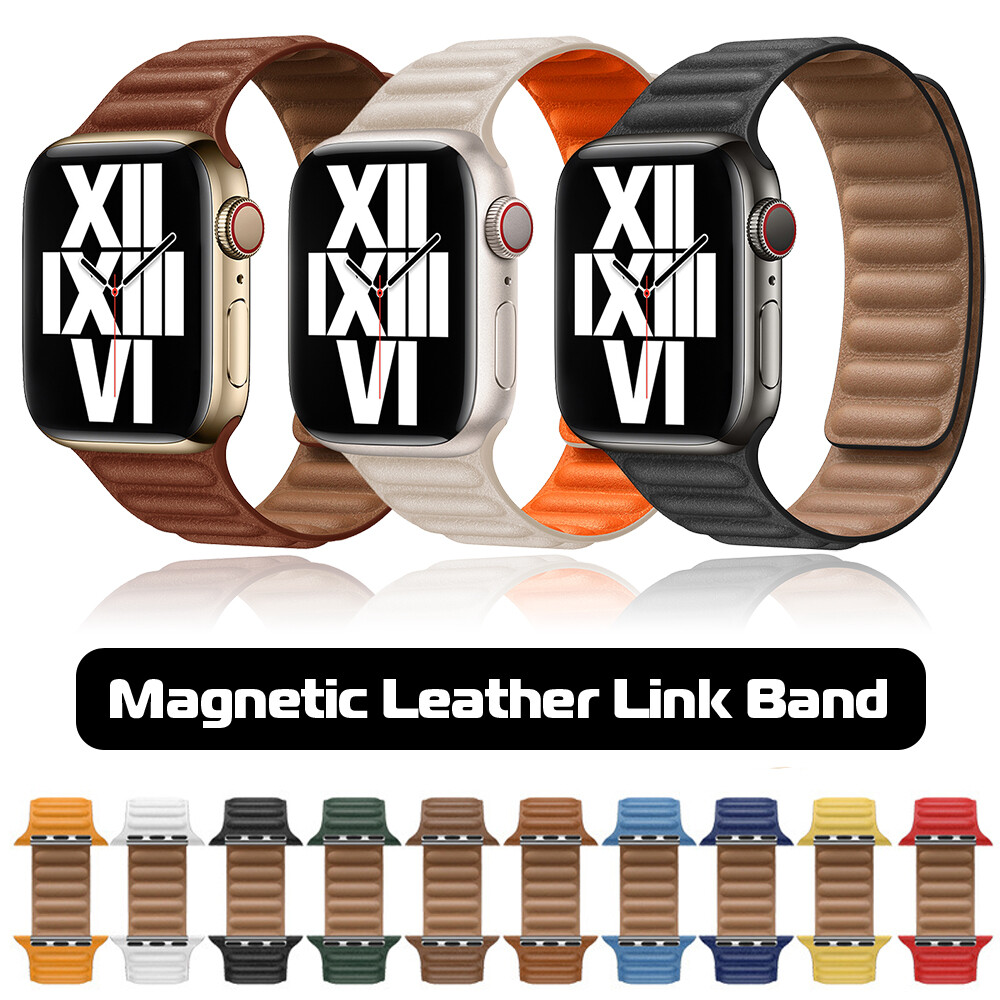 For Apple Watch 10 9 8 7 6 5 4 SE Leather Magnetic Link Band