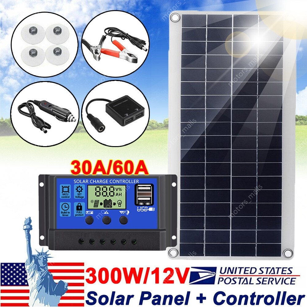 300W Solar Panel Kit 12V 30A/60A Battery Charger Controller Caravan Boat Outdoor