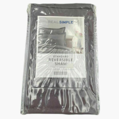 New Real Simple Reversible Standard Pillow Sham Charcoal Size STANDARD