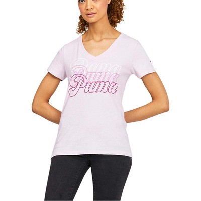 Puma Triple Logo Graphic Crew Neck Short Sleeve TShirt Womens Purple Casual Tops