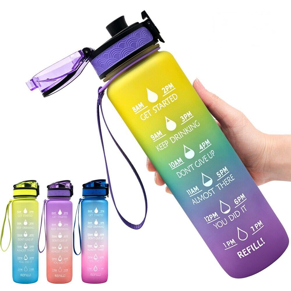 32 oz Travel Sports Motivational Drinking Water Bottle With Time Marker BPA Free
