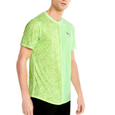 

Puma Graphic Crew Neck Short Sleeve Running T-Shirt Mens Green Casual Tops 52140, Зеленый, Puma Graphic Crew Neck Short Sleeve Running T-Shirt