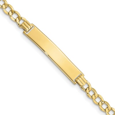 Pre-owned Skyjewelers Real 10k Yellow Gold Semi-solid Curb Link Id Chain Bracelet; 8 Inch; Lobster