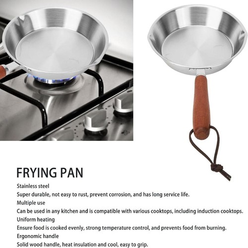 Frying Pan Flat Bottom Stainless Steel Cooking Pan Omelette Pan Open Skillet
