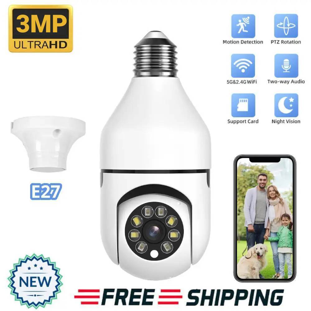 Panorama Light Bulb Security Camera 360 Outdoor 2.4G/5G WiFi 1080P Smart Home