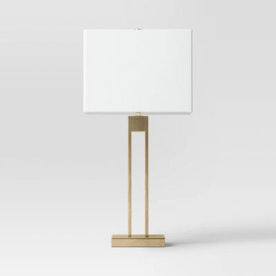 Window Pane Table Lamp with USB Brass (Includes LED Light Bulb) - Threshold