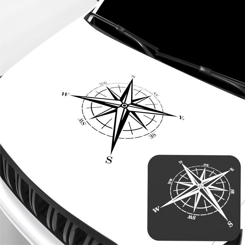 Kompass Sticker Compass Aufkleber Motorhaube Dekor 62x53 Cm Schwarz N13014e