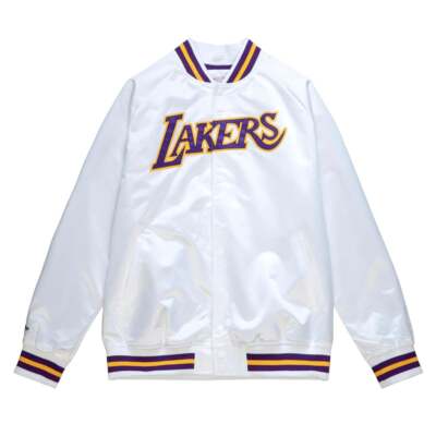 

Mitchell - Ness Легкая Атласная Куртка Мужские Белые Пальто Куртки Верхняя Одежда STJK, Белый, Mitchell - Ness Lightweight Satin Jacket