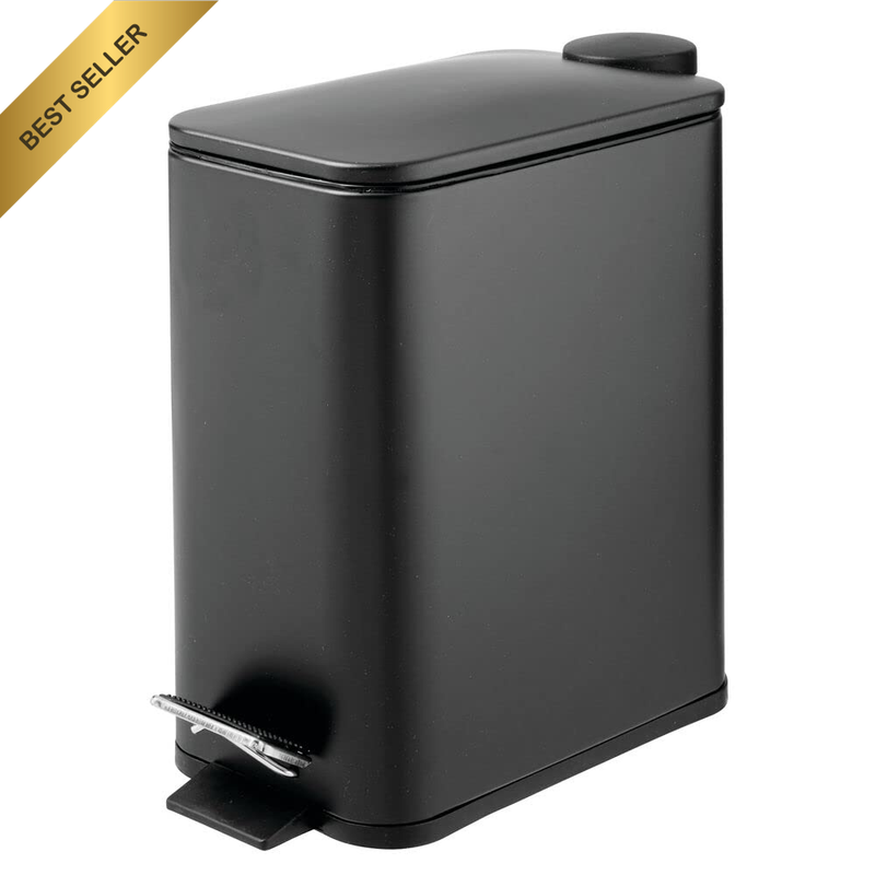 Slim Metal Rectangle 1.3 Gallon/5 Liter Trash Can with Step Pedal, Easy-Close Li