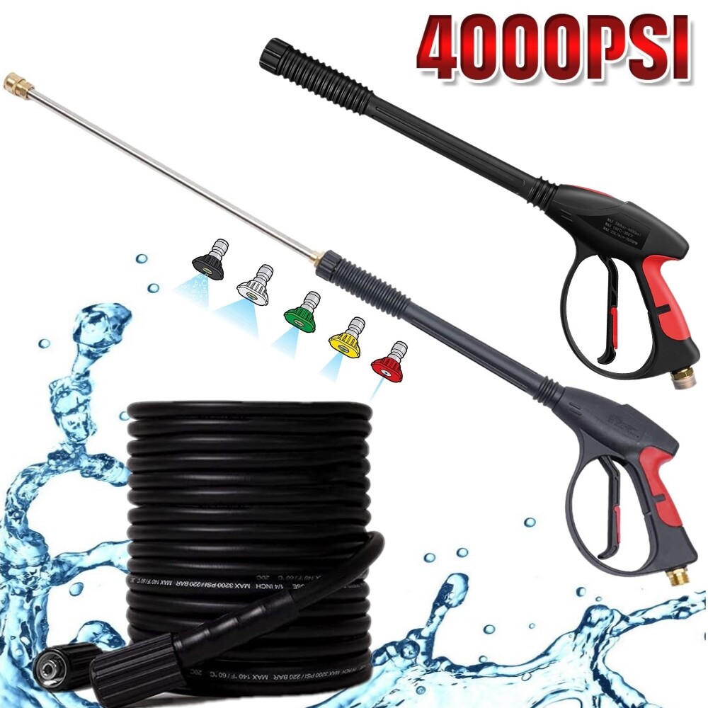 4000PSI High Pressure Power Washer Spray Gun Wand Lance Nozzle Tips Hose Kit M22