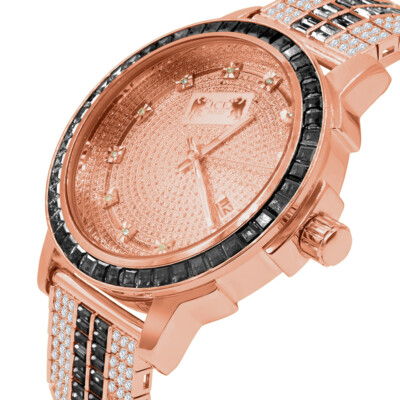 Pre-owned Ice House Solid Steel Rose Gold Black Onyx Real Diamond Dial Custom Bezel Band Mens Watch