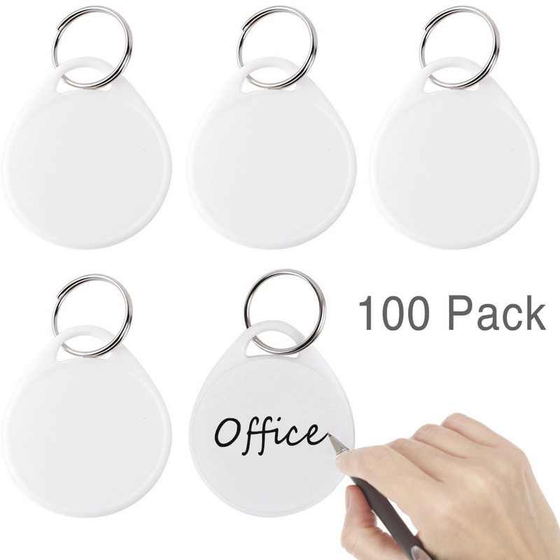 Uniclife Round Plastic Key Tags Split Ring White Label 100 Pack Durable