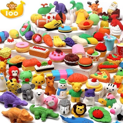100 Pack Animal Erasers Bulk Pull Apart 3D Puzzle Erasers Classroom Rewards a...