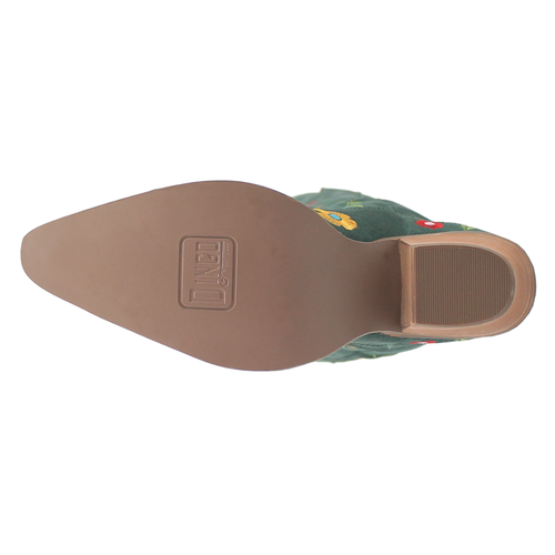 Pre-owned Dingo Flower Power Embroidered Floral Snip Toe Cowboy Womens Green Casual Boots