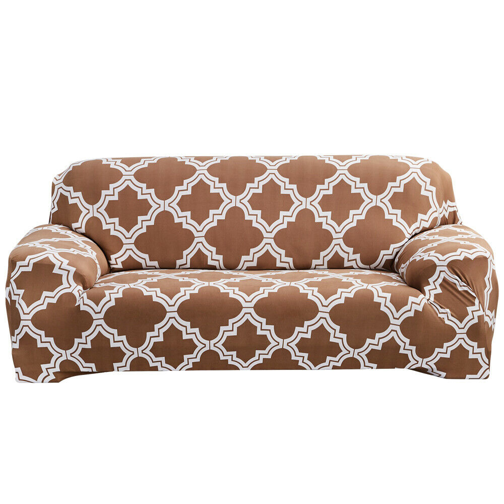 Color:Plaid Khaki:Stretch Spandex Chair Sofa Couch Cover 1/2/3/4 Seat Elastic Slipcover Protector