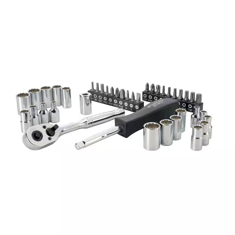 Stanley Mechanic Tool Set 41pc 1/4in Drive SAE Metric Socket Ratchet Chrome Case