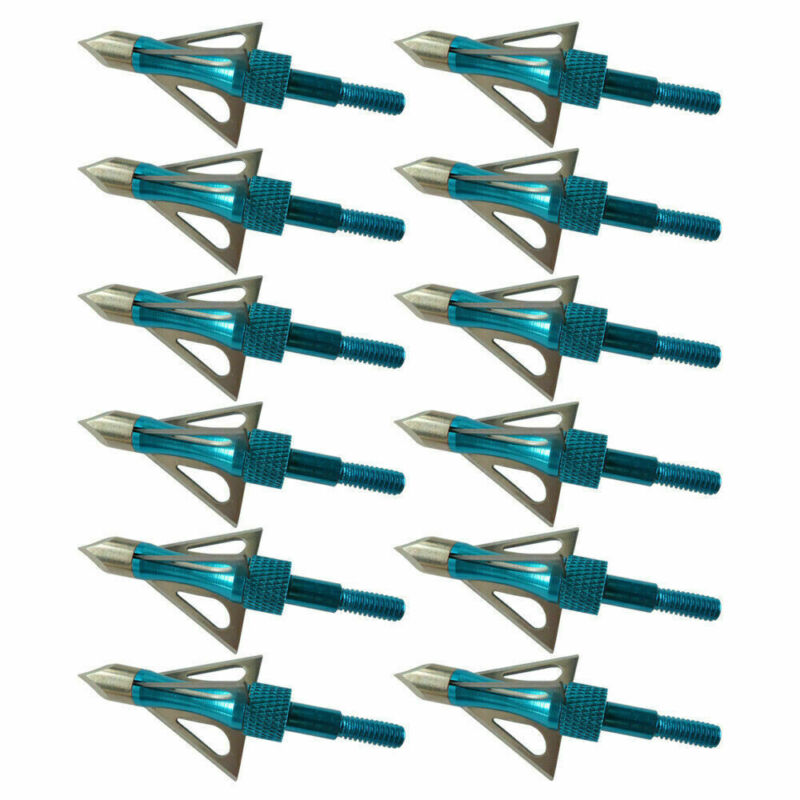12pcs Trident Broadheads 100 Grain Blue Arrowheads For Compound Bow Crossbow