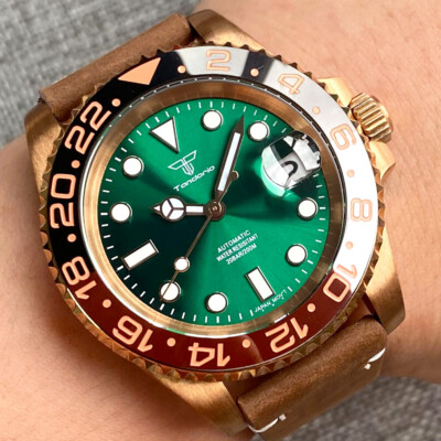 CUSN8 Solid Bronze Case 40mm Tandorio Green Dial NH35A Automatic Mens Watch