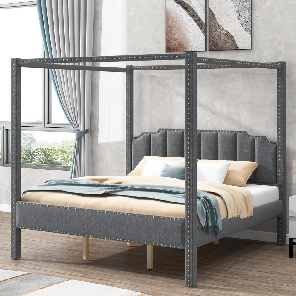 Bed Modern Upholstery Canopy Platform Bed With Headboard