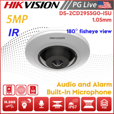 Hikvision 5MP 180° Fisheye IP Camera IR POE DS-2CD2955G0-ISU Mic Audio & Alarm