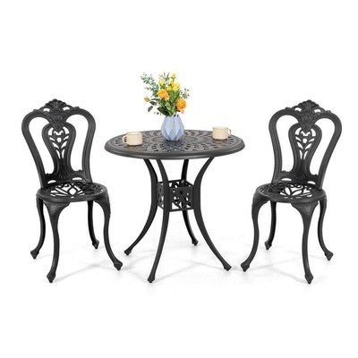 Nuu Garden Bistro Table Set 2-Patio Chair Round Ice Bucket Function(3-pcs) Black
