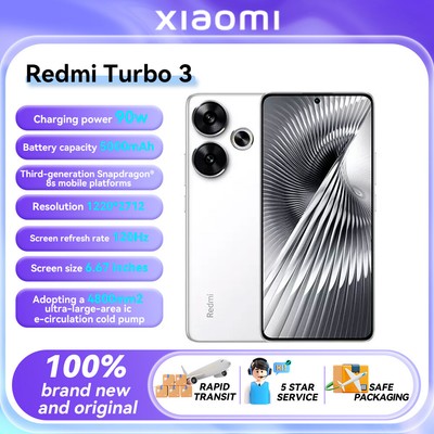 Xiaomi Redmi Turbo 3 5G Smartphone Android 14 Snapdragon 8s Gen 3 Octa Core NFC