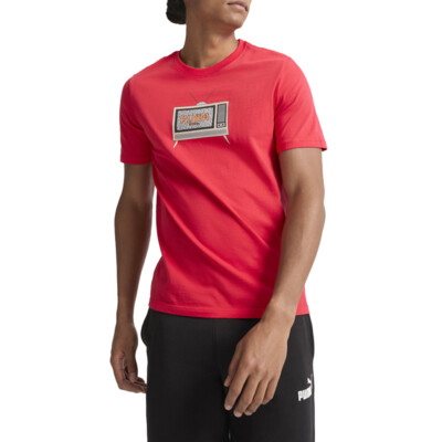 Футболка Puma с 8-битным графическим рисунком и круглым вырезом с коротким рукавом, мужские красные повседневные топы 68221011