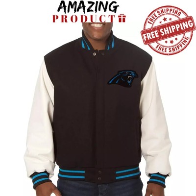 Carolina Black Wool & White Leather & Varsity Bomber Jacket Men's