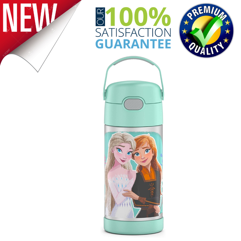 FUNTAINER 12 Ounce Stainless Steel Vacuum Insulated Kids Straw Bottle Frozen 2