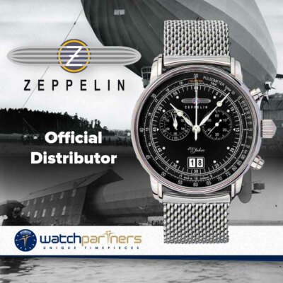 Pre-owned Zeppelin 100 Years Watch Black Dial 12 Hour Totalizer Big Date 5atm Wr 7690m-2