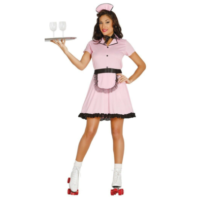 50's Diner Girl Costume Pink Waitress Outfit French Maid Fancy