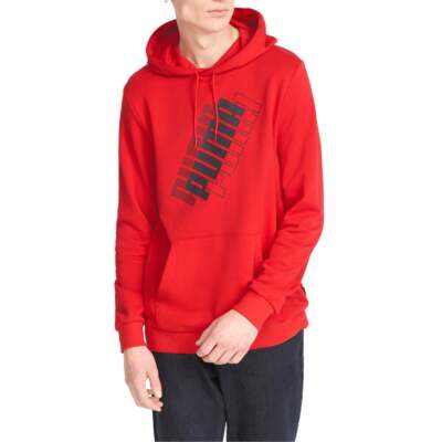 Puma Power Logo Pullover Hoodie Mens Red Casual Topwear 847378-11